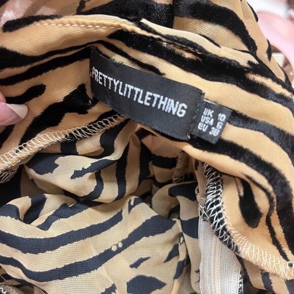 PRETTY LITTLE THING Black Brown Sheer Velvet Zebra Print Halter Jumpsuit XSmall - Picture 8 of 10